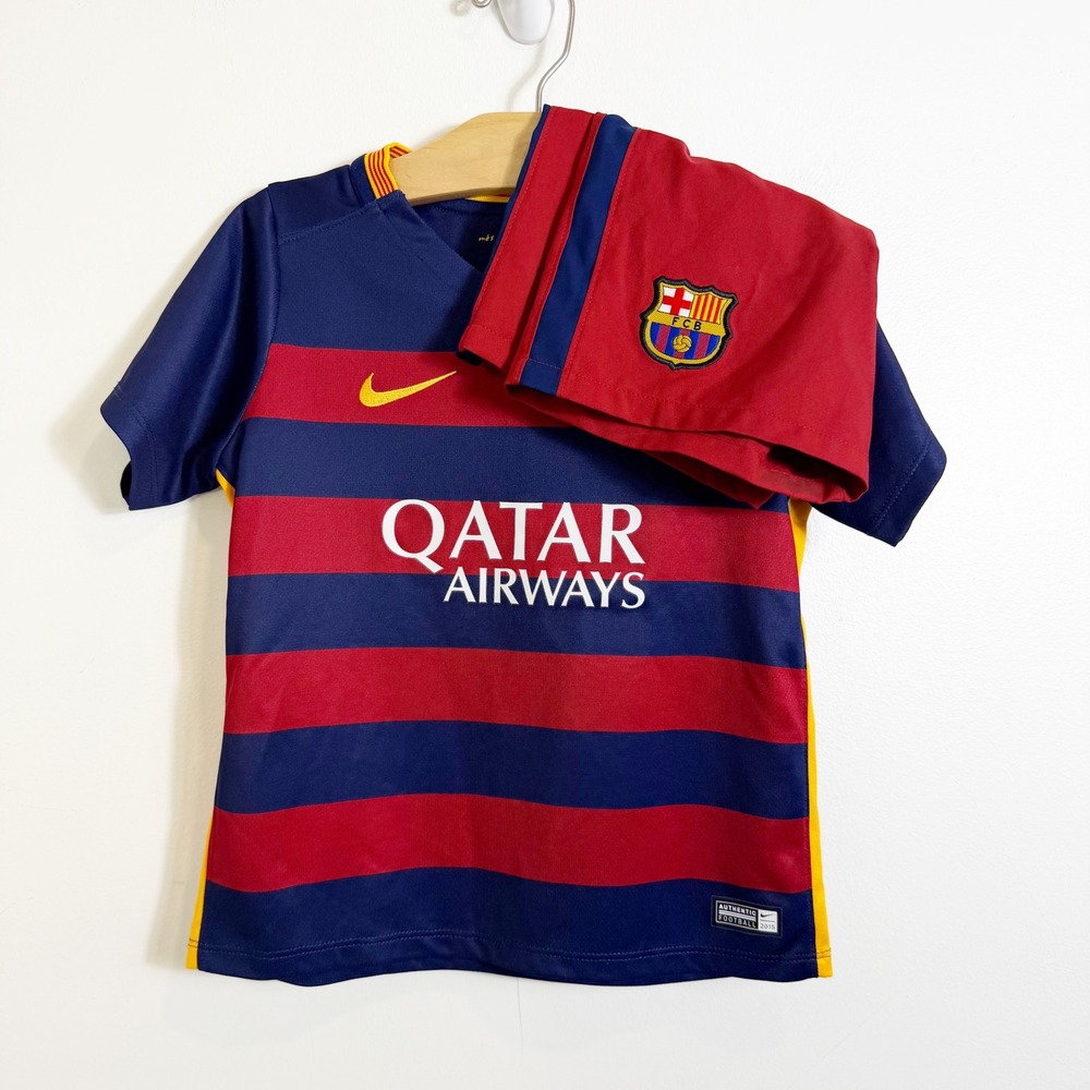 Nike FC Barcelona Soccer Kit Boys XS Blue Red 2015-16 Jersey Shorts Set